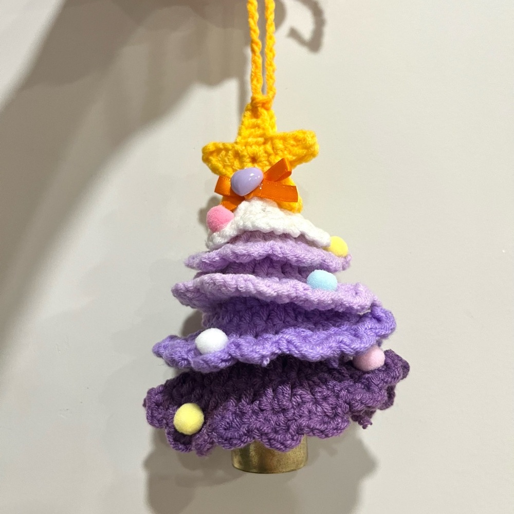 Christmas Crochet Tree Ornament with Bell Cute Xmas Decoration, Hanging Decor